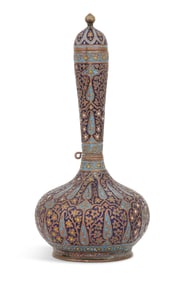 Middle Eastern Enameled Copper Covered Bottle