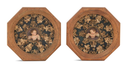 Pair of Framed Paperole Reliquaries