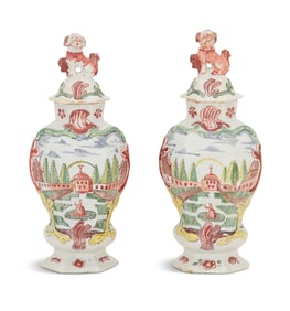 Pair of Unusual Dutch Delft Covered Vases