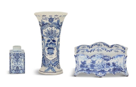 Three Pieces of Dutch Delft Pottery