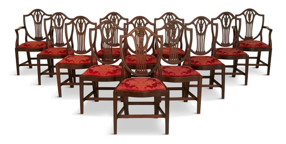 Twelve Hepplewhite-Style Mahogany Dining Chairs
