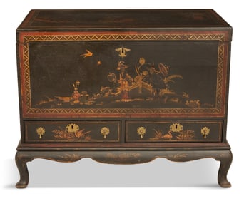 Rare Queen Anne Japanned Trunk on Stand