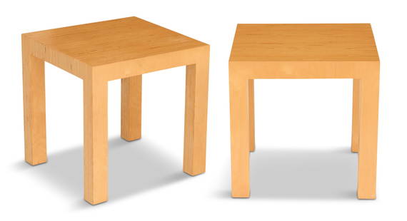 Pair of Parsons-Style Side Tables: Pair of Parsons-Style Side Tablesfully laminated in a "pinstripe" design, the sides with birch veneers.h. 18", w. 18", d. 17" Provenance: Estate of Charles L. Whited, Jr., New Orleans, Louisiana.