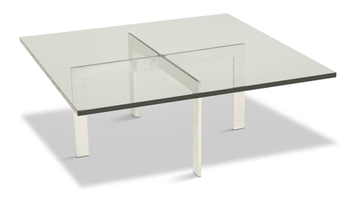 Polished Aluminum and Glass Square Coffee Table