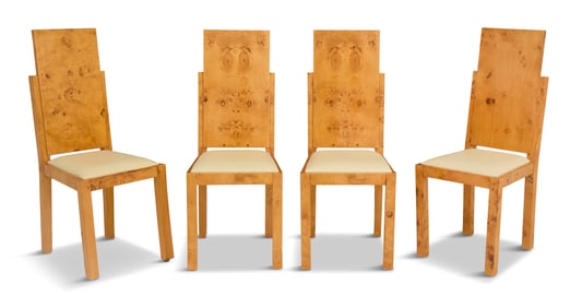 Four French Art Deco-Style Burlwood Side Chairs