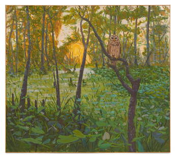 Stephen Rooney (US, Contemporary): Stephen Rooney(American/Louisiana, Contemporary)"Yellow Cabin in the Bayou"oil on boardsigned lower right.In a thin gallery frame.72" x 80", framed 73" x 82" Provenance: Estate of Charles L. Whit