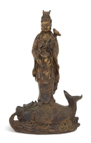 Chinese Bronze Bodhisattva on a Dragon Fish