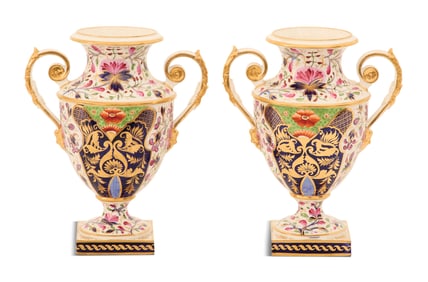 Pair of English Derby Porcelain Urns