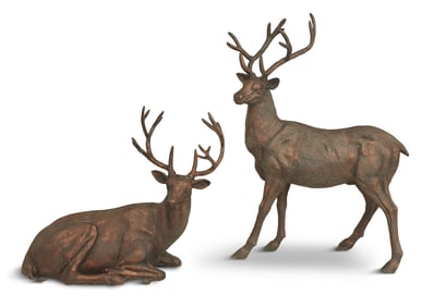 Pair of Copper-Washed Aluminum Garden Stags