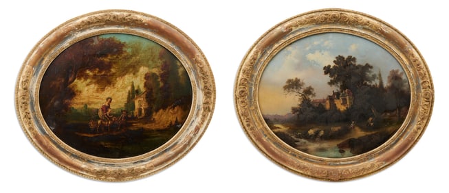 Pair of French Eglomise Landscapes
