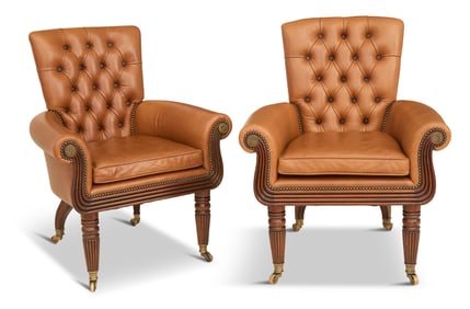 Pair of Maitland Smith Leather Library Chairs