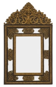 Brass and Ebonized Wood Cushion Mirror