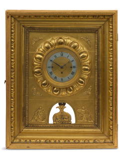 Austrian Giltwood and Brass Picture Frame Clock: Austrian Giltwood and Brass Picture Frame Clocksecond quarter 19th century, the outside edge of the dial with a gilt egg-and-dart surround, the dial with a silvered chapter ring and an engine-turned c