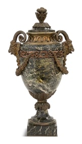 French Bronze and Verde Antique Marble Urn