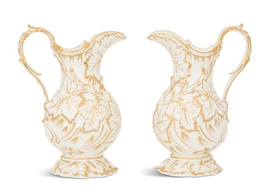 Pair of English Rococo Revival Porcelain Jugs