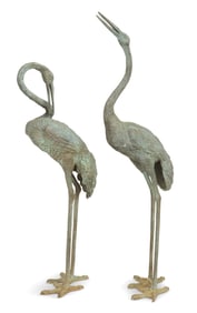 Pair of Bronze Garden Cranes