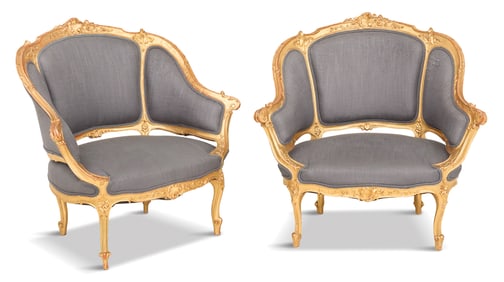 Pair of Louis XV-Style Giltwood Bergeres