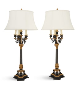 Pair of Bronze Regency-Style Candelabra Lamps