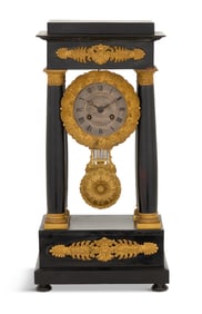French Ebonized Portico Clock