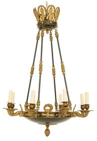 French Empire-Style Bronze and Tole Chandelier