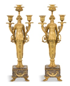 Pair of Regency-Style Bronze Figural Candelabra
