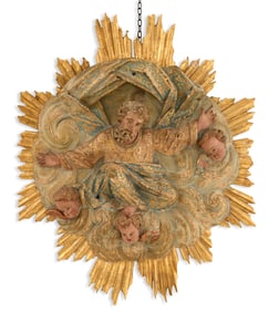 Italian Polychrome and Gilt Wooden Plaque