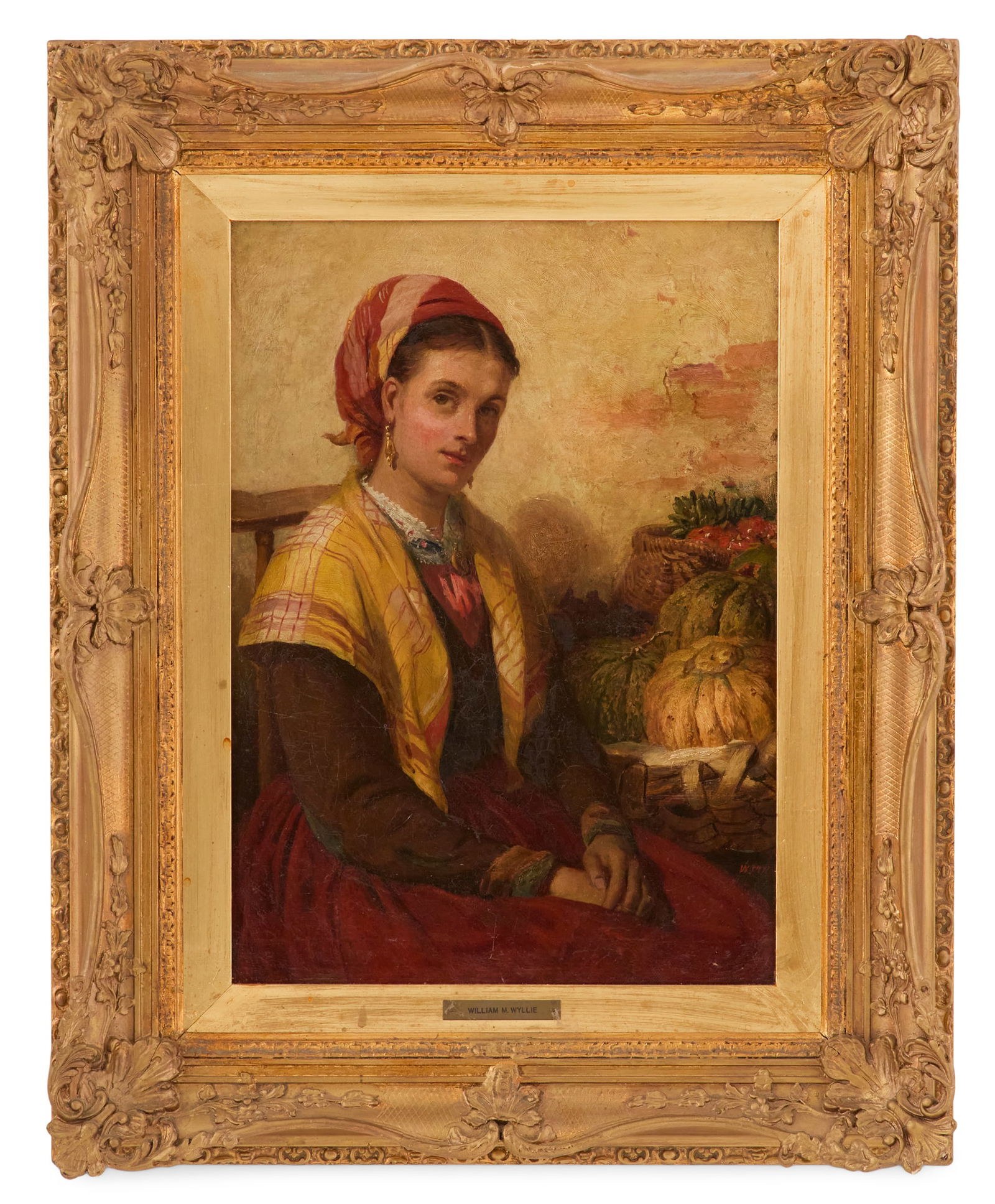 William Morrison Wyllie (British, 1820-1895): William Morrison Wyllie(British, 1820-1895)"The Harvest Gatherer"oil on canvasinitialed "WMW" lower right, and a "J. Davey & Sons, Everything in Pictures, Liverpool, England" label en verso.Framed wit