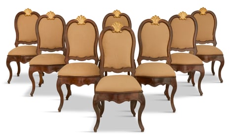 Suite of Eight Portuguese Walnut Dining Chairs