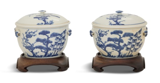 Pair of Chinese Export Covered Bowls