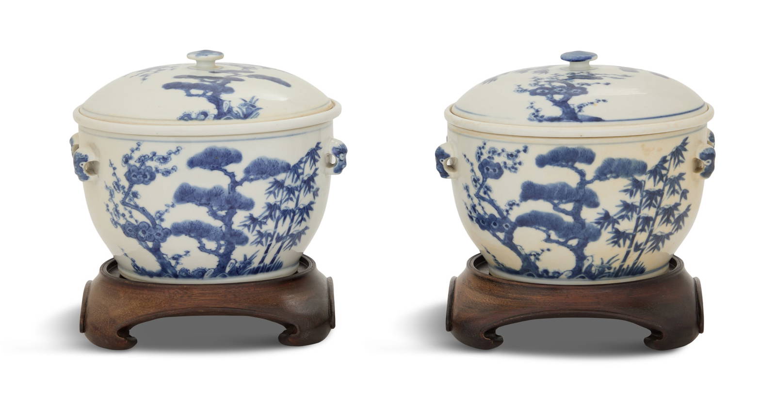 Pair of Chinese Export Covered Bowls