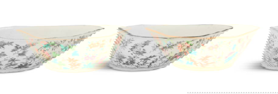 Pair of Chinese Famille Rose Bowls: Pair of Chinese Famille Rose Bowlsca. 1821-1850, the serpentine bowls decorated with scattered peonies, lotus blossoms and prunus branches, the bottoms with Tao Kuang seal marks.h. 2-3/4", w. 8", d. 5