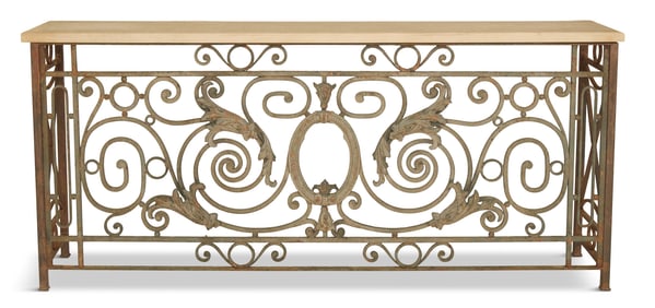 Iron and Travertine Console Table