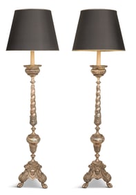Pair of Silver-Plate Altar Stick Lamps