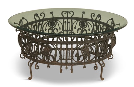 Iron and Glass-Top Coffee Table