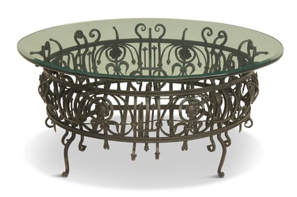 Iron and Glass-Top Coffee Table