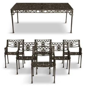 Seven-Piece Metal Dining Set, Attributed to Molla