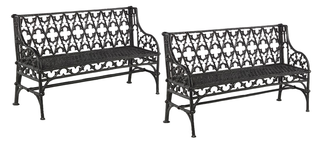 Pair of Gothic Revival Cast-Iron Garden Benches (1 of 3)