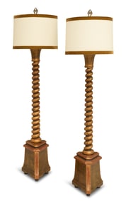 Pair of Baroque-Style Giltwood Floor Lamps