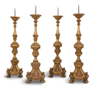 Suite of Four Directoire Giltwood Altar Sticks