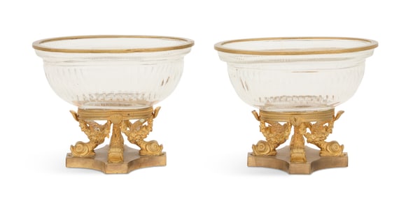 Pair of Bronze-Mounted Cut-Glass Bowls