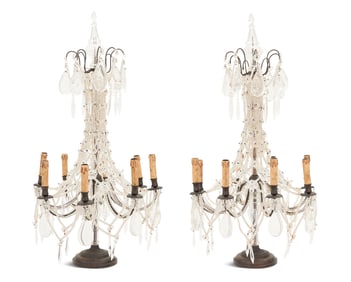 Pair of Large Bronze and Crystal Candelabra