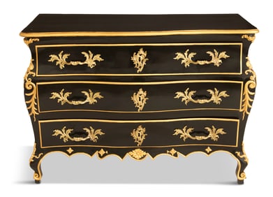 Louis XV-Style Ebonized and Parcel-Gilt Commode
