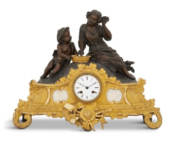 French Bronze and Marble Figural Mantel Clock