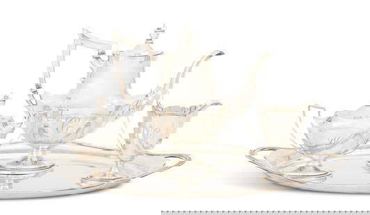 Gorham "Plymouth" Sterling Silver Coffee Set: Gorham "Plymouth" Sterling Silver Coffee Setca. 1925, Providence, Rhode Island, after a 1911 flatware pattern designed by William Christmas Codman (1839-1923), including:a coffee pot, h. 9-1/4", l. 10