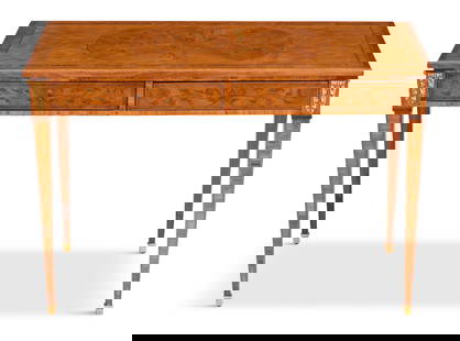 Napoleon III Kingwood-Inlaid Writing Desk: Napoleon III Kingwood-Inlaid Writing Desk19th century, the rectangular top with a large, central inlaid floral reserve within a parquetry-inlaid field, one side fitted with a pair of drawers, each end