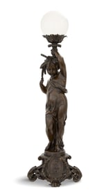 Bronze and Glass Figural Newel Post Lamp