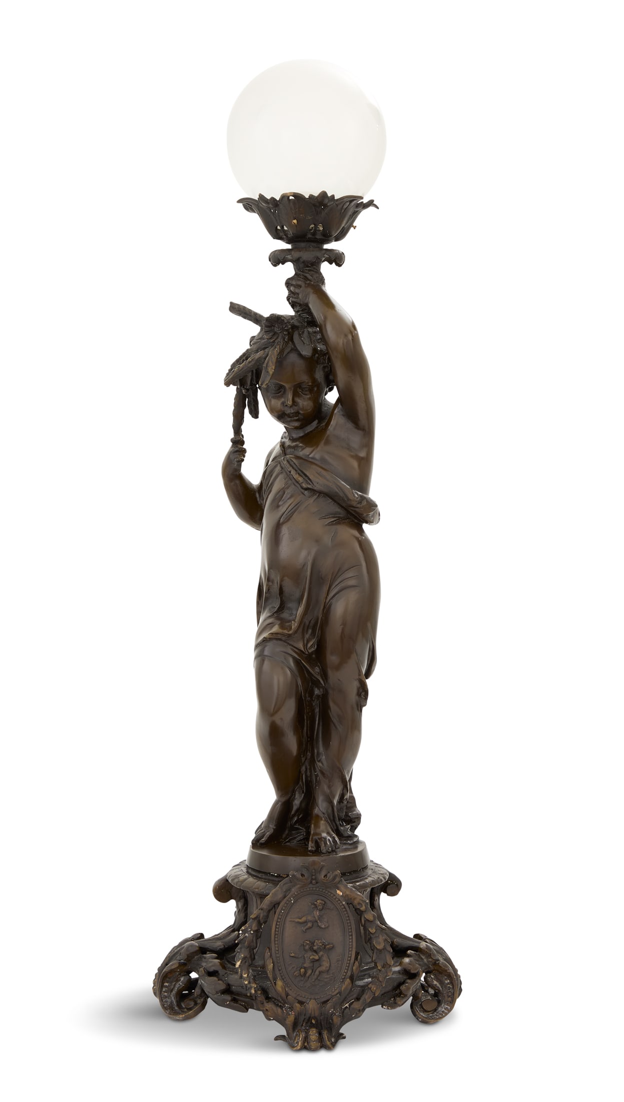 Bronze and Glass Figural Newel Post Lamp (1 of 4)