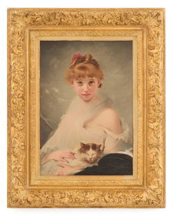 Charles Joshua Chaplin (French, 1825-1891): Charles Joshua Chaplin(French, 1825-1891)"The Little Pet"oil on canvassigned lower right.Together with a Certificate of Authenticity from Gallery Alte Kunst, Austria.Framed.21-1/2" x 15", framed 31-3/