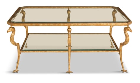 Unusual Gilt-Metal and Glass Coffee Table