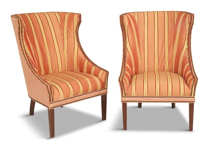 Pair of Barrel-Back Wing Chairs